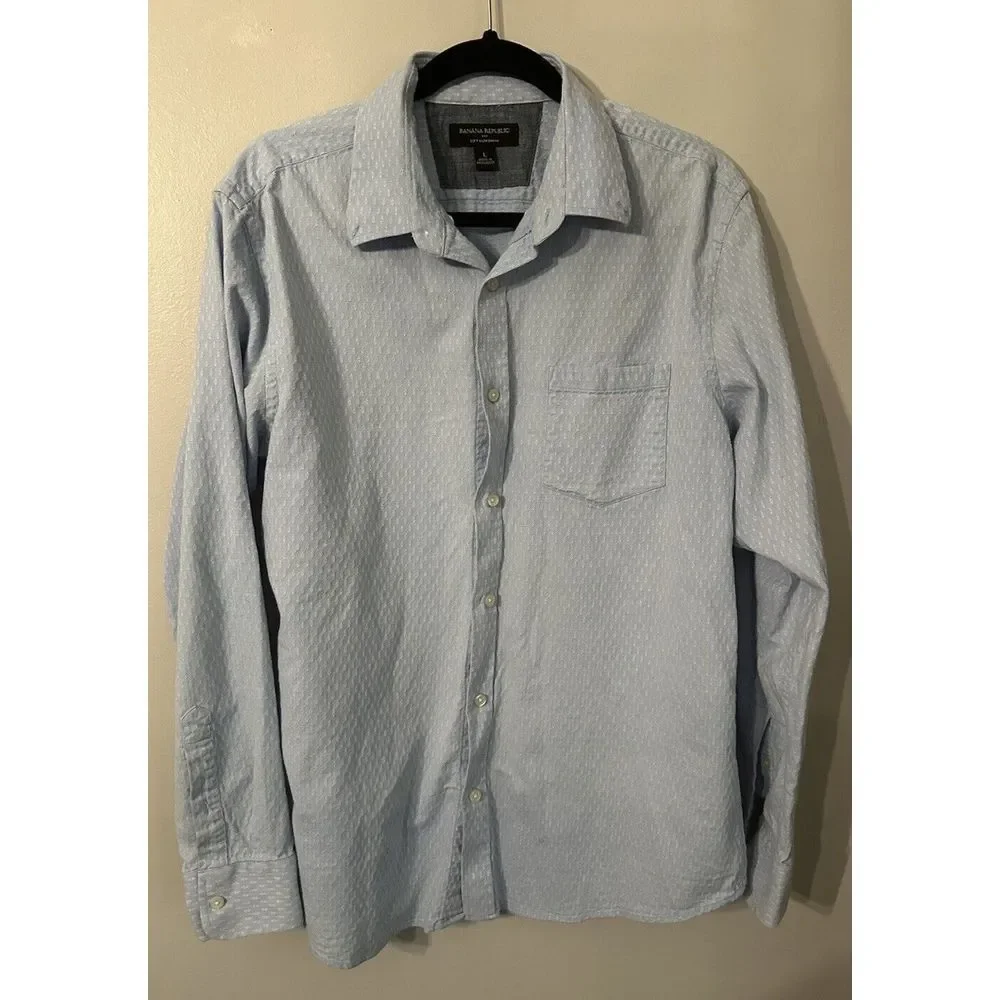 Banana Republic Light Blue Wht‎ Design Button Down Shirt Size L Long Sleeve